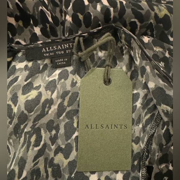 ALLSAINTS Josephine Waterleo Short Sleeve Ruched Leopard Print Mini Dress NEW - Picture 10 of 14